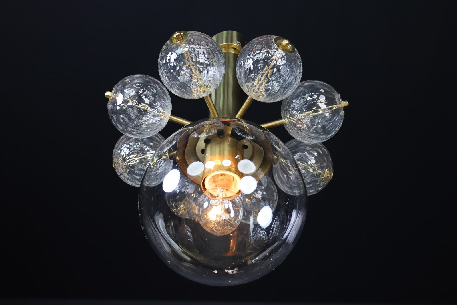 Large Set Chandelier With Brass Fixture And Hand Blowed  Glass Globes, Cz 1960 photo 918.0