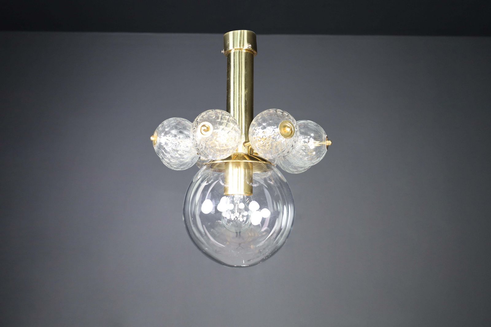 photo furniture Large Set Chandelier With Brass Fixture And Hand Blowed  Glass Globes, Cz 1960