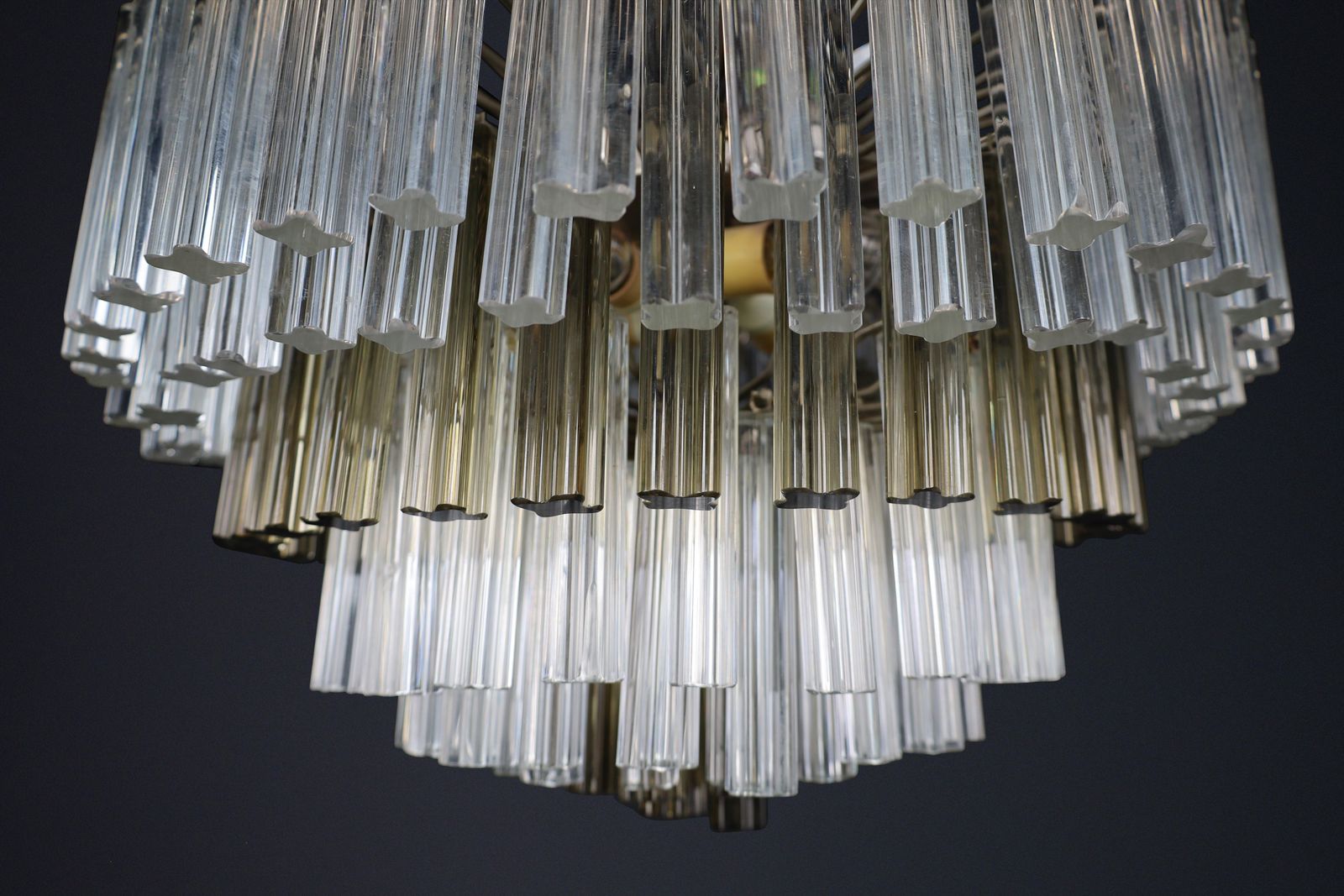 photo vinterior Large Two Colored Six Tier Crystal Venini Chandelier From Italy, 1960s.