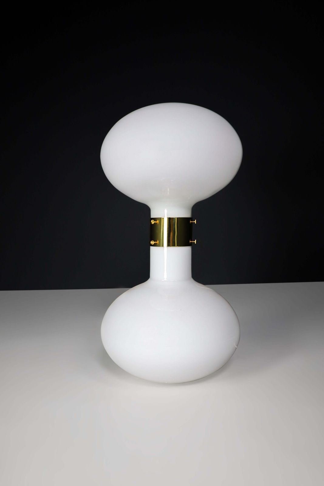 Large  Brass And Opaline Glass Floor Table Lamp, Italy 1970s photo furniture