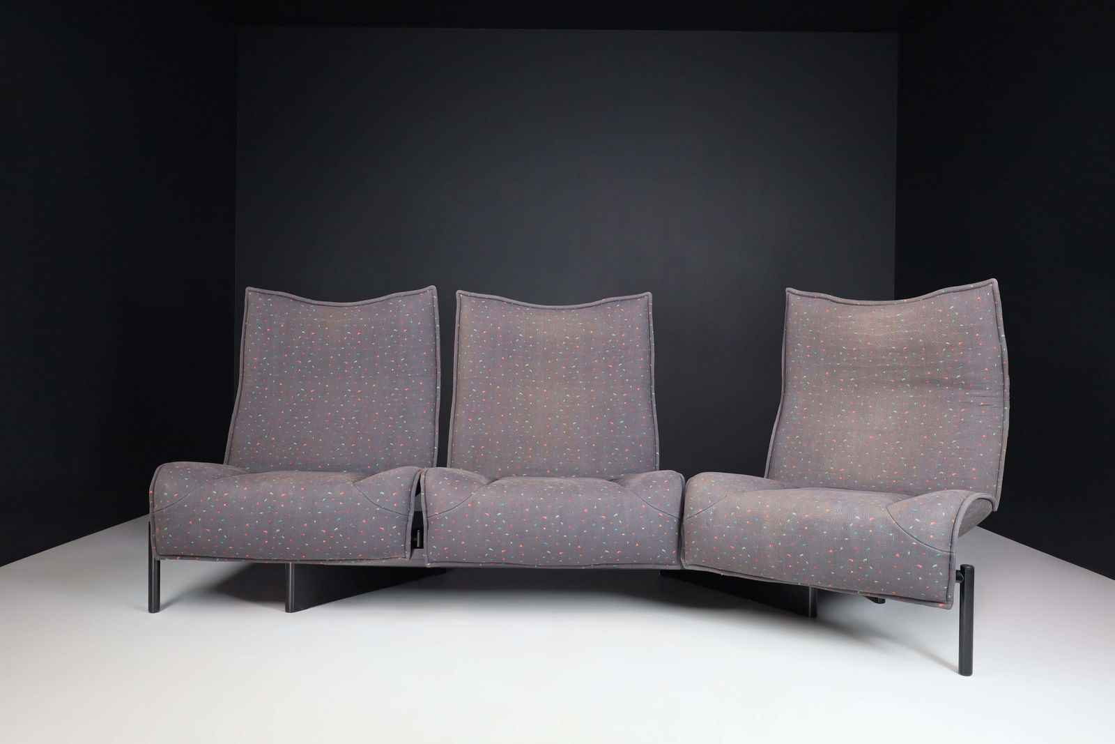 'Veranda' 3 Seater Fabric Sofa By Vico Magistretti For Cassina, Italy, 1980s photo for sale