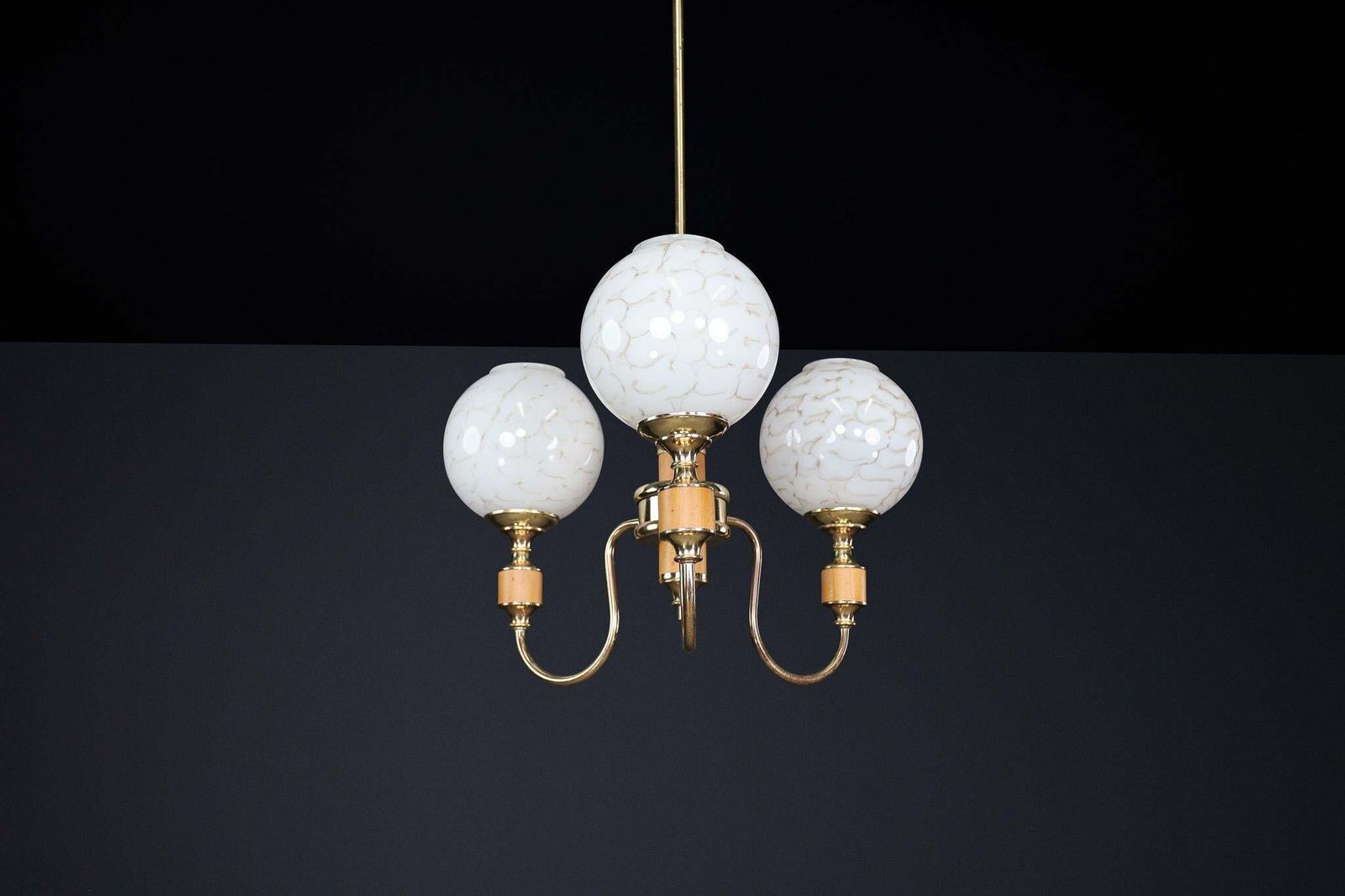Mid Century Modern Brass And Art Glass Chandelier, Czech Republic 1970s photo furniture