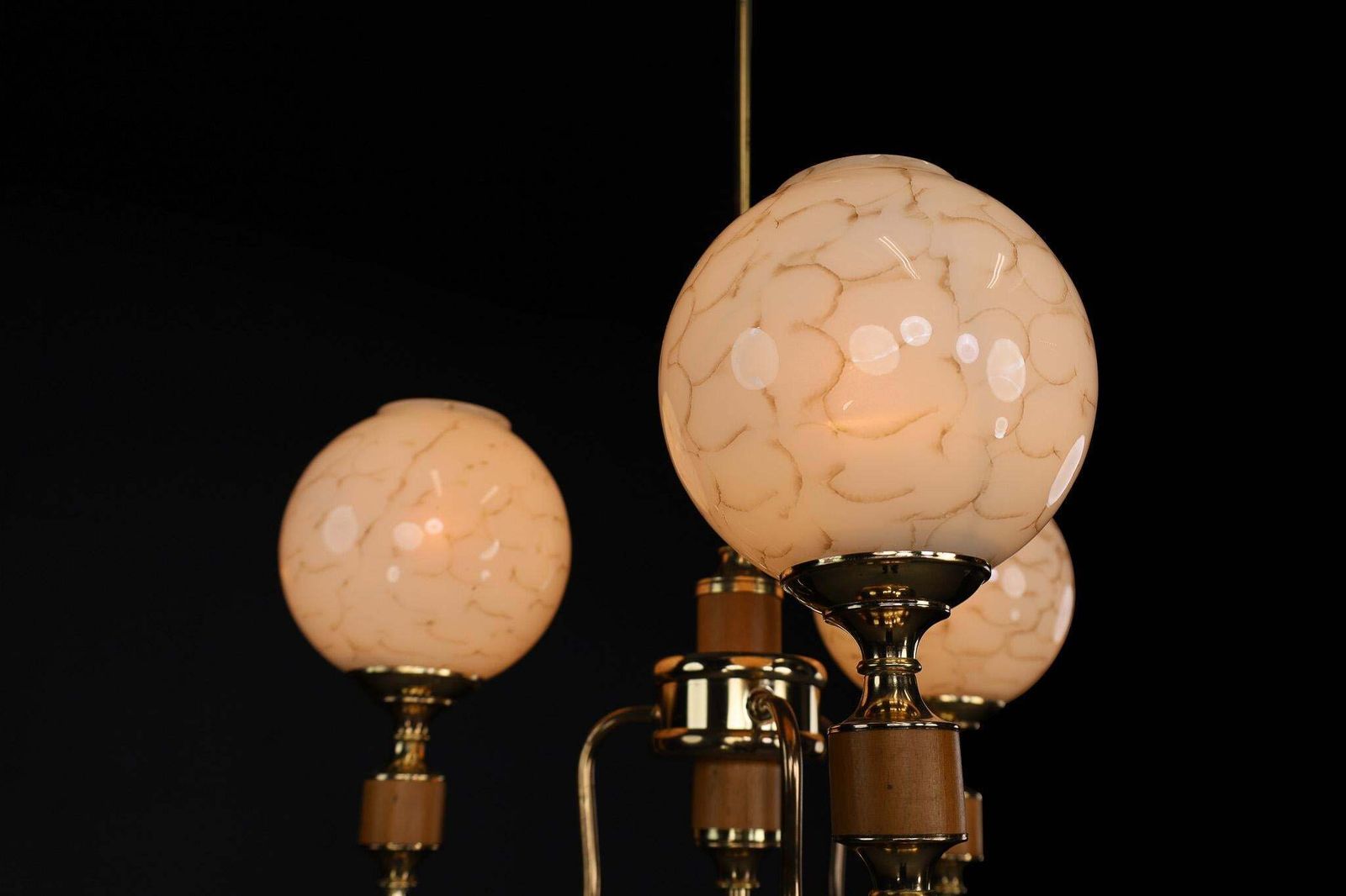 Mid Century Modern Brass And Art Glass Chandelier, Czech Republic 1970s photo buy