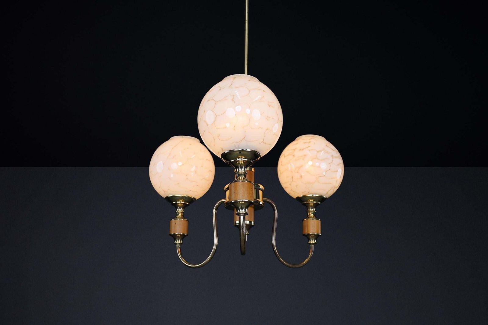 photo furniture Mid Century Modern Brass And Art Glass Chandelier, Czech Republic 1970s