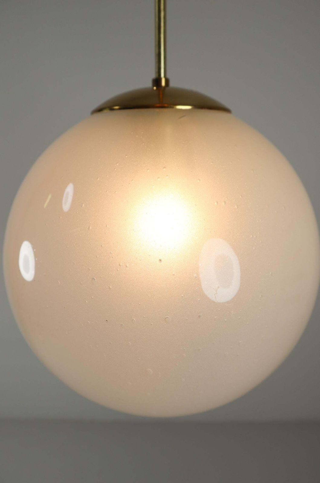 Large Brass Pendant With A Pearl White Hand Blown Globe By Preciosa, 1970s photo 617.0