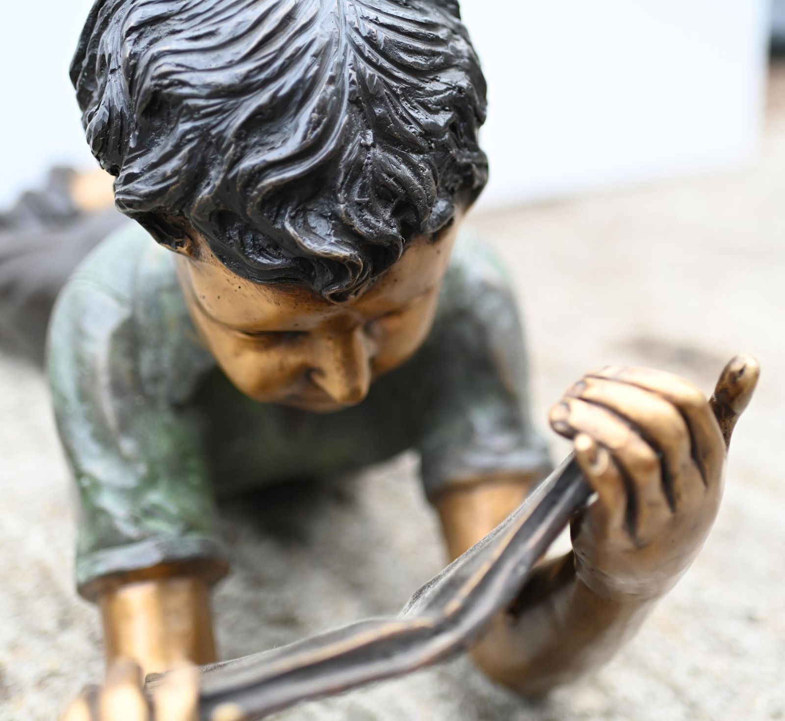 Pair Lifesize Bronze Children Reading Boy Girl Statues Art photo vintage