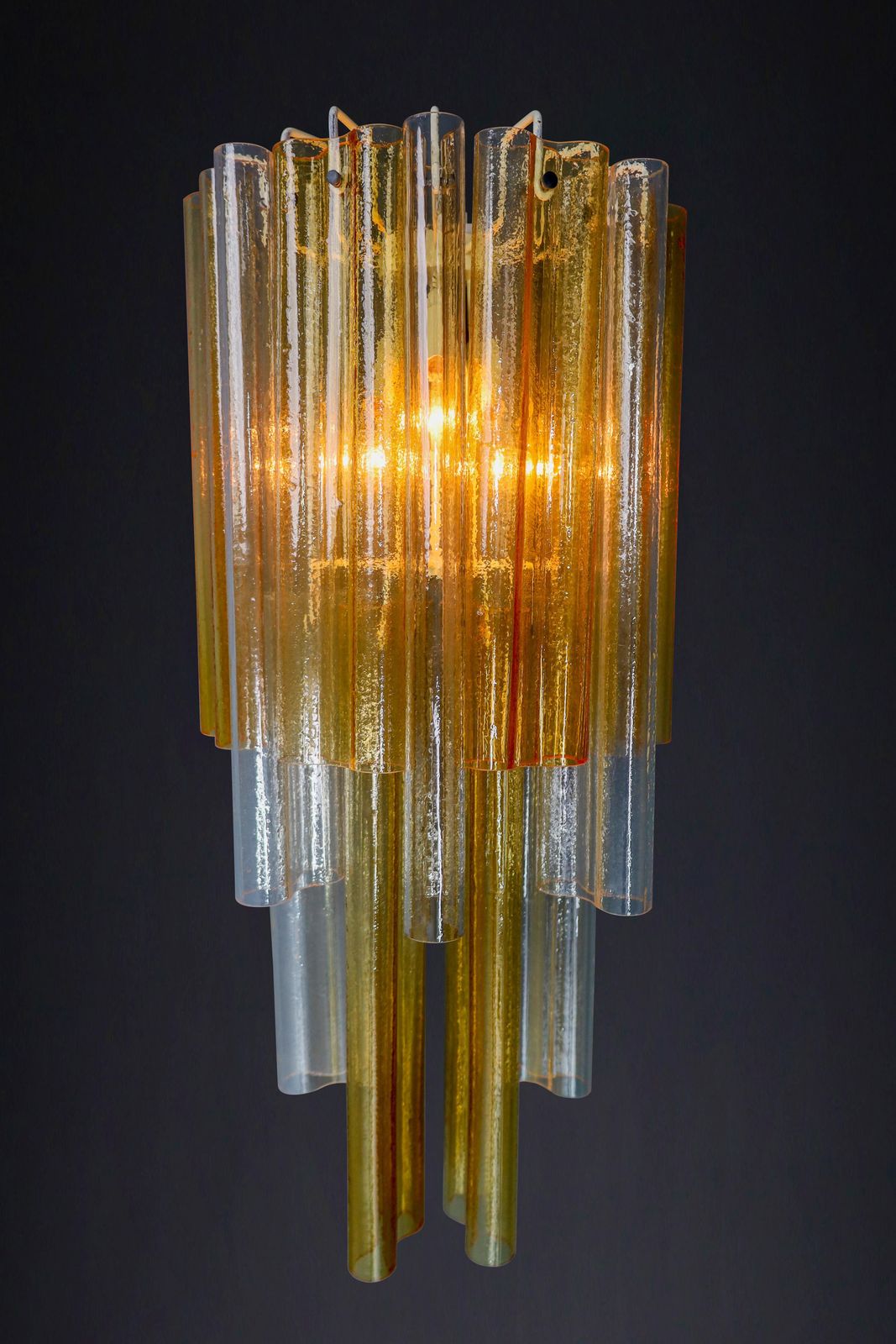 Pair Xxl Venini Wall Chandeliers With Murano Amber And Ice Glass, Italy 1960 photo Lighting