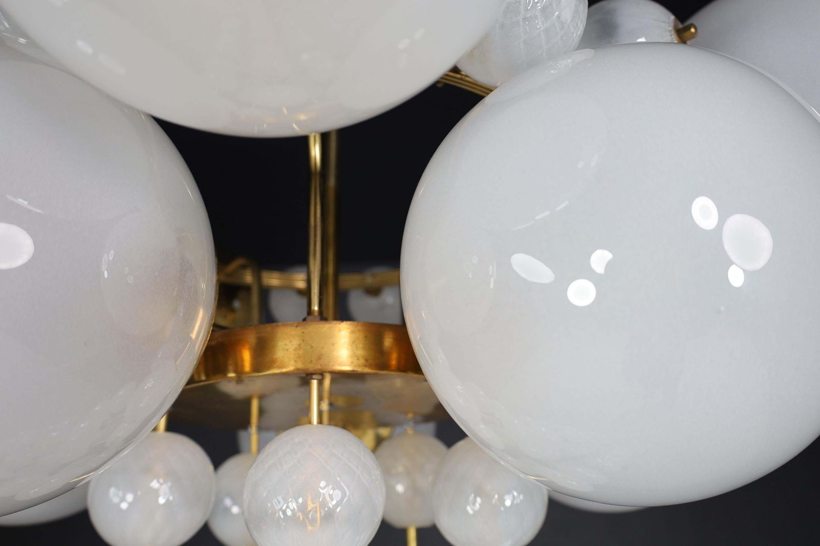 photo buy Pair Of Two Grand Bohemian Chandeliers With Brass Fixtures And Hand Blowed Frost