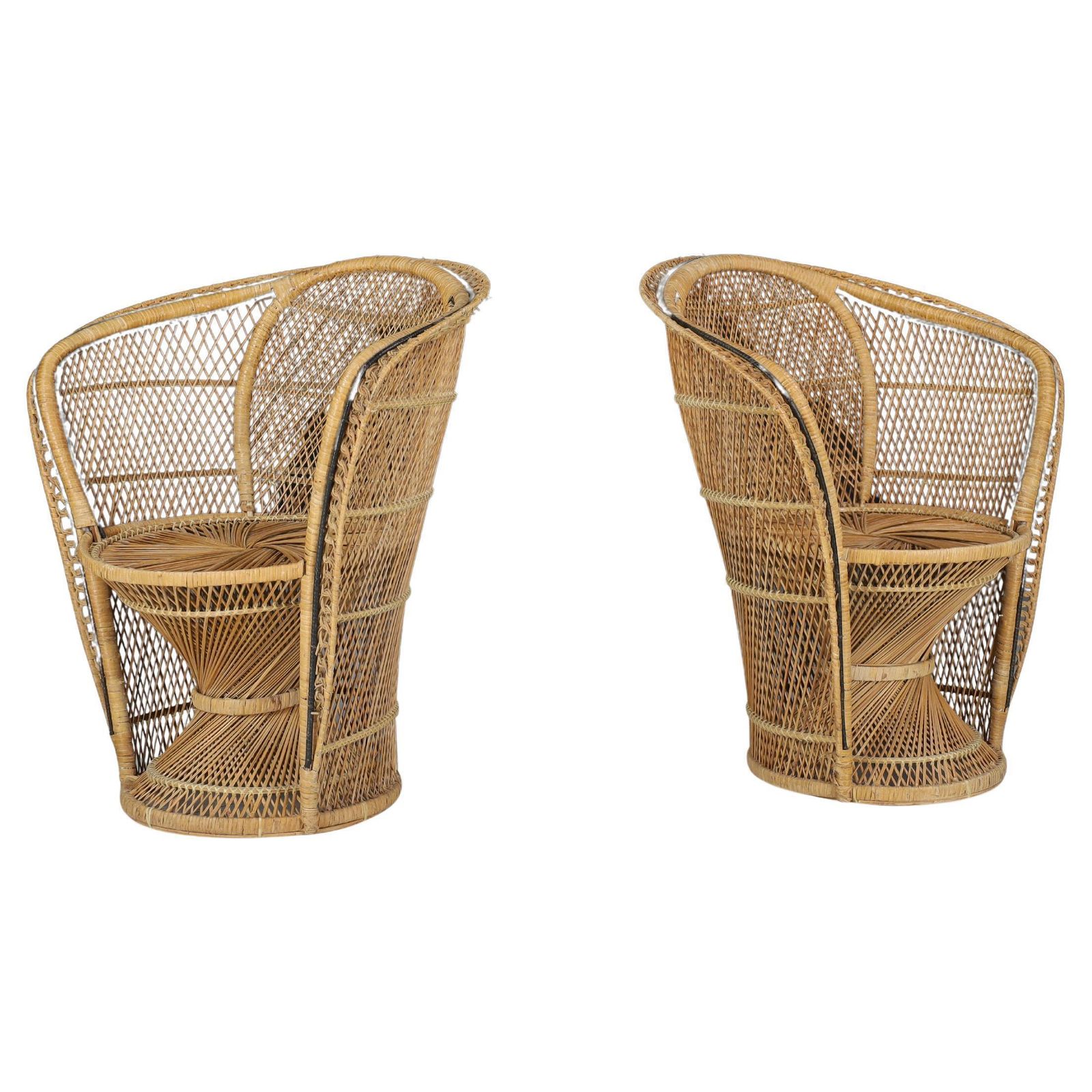 Pair Of Bohemian Wicker Emmanuelle Peacock Chairs, France, 1950s