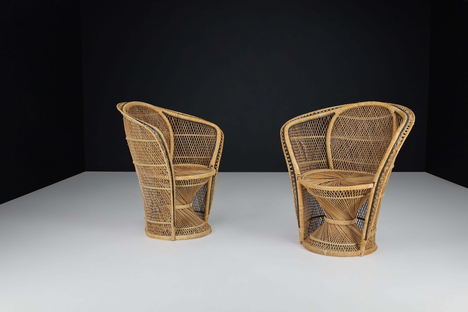 Pair Of Bohemian Wicker Emmanuelle Peacock Chairs, France, 1950s photo Furniture