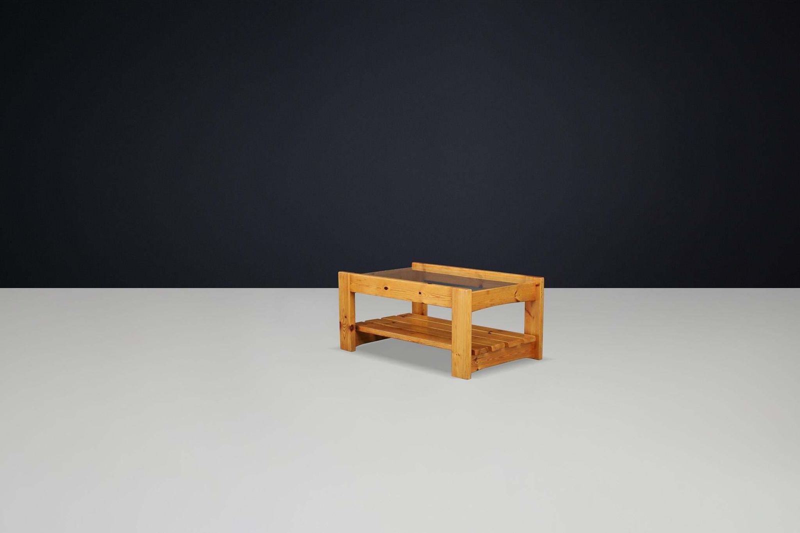 Modern Coffee Table In Pine And Smoked Glass By Maison Regain, France 1970s. photo Furniture
