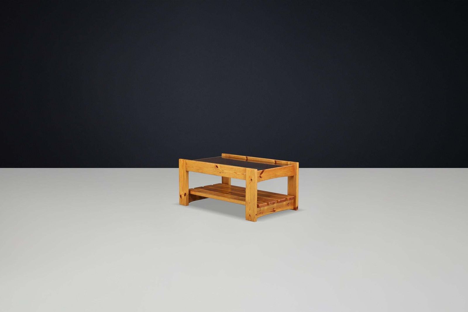 Modern Coffee Table In Pine And Smoked Glass By Maison Regain, France 1970s. photo buy