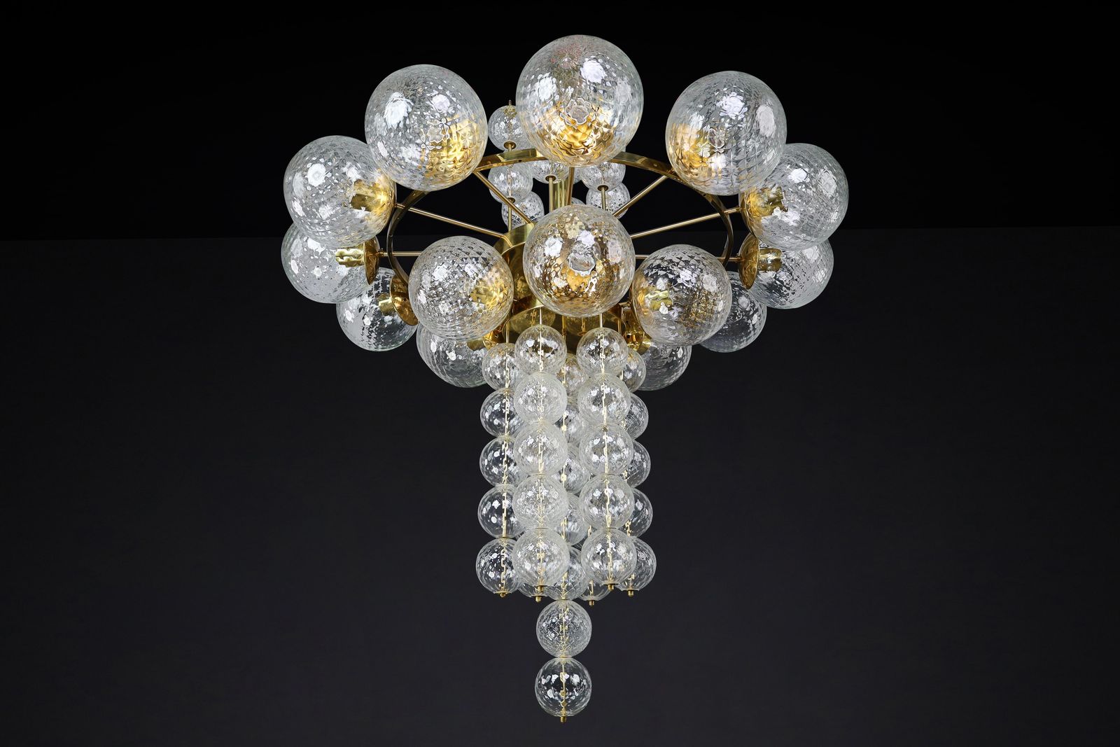 Large Chandelier With Brass Fixture And Hand Blowed Glass Globes By Preciosa Cz. photo 9493.0