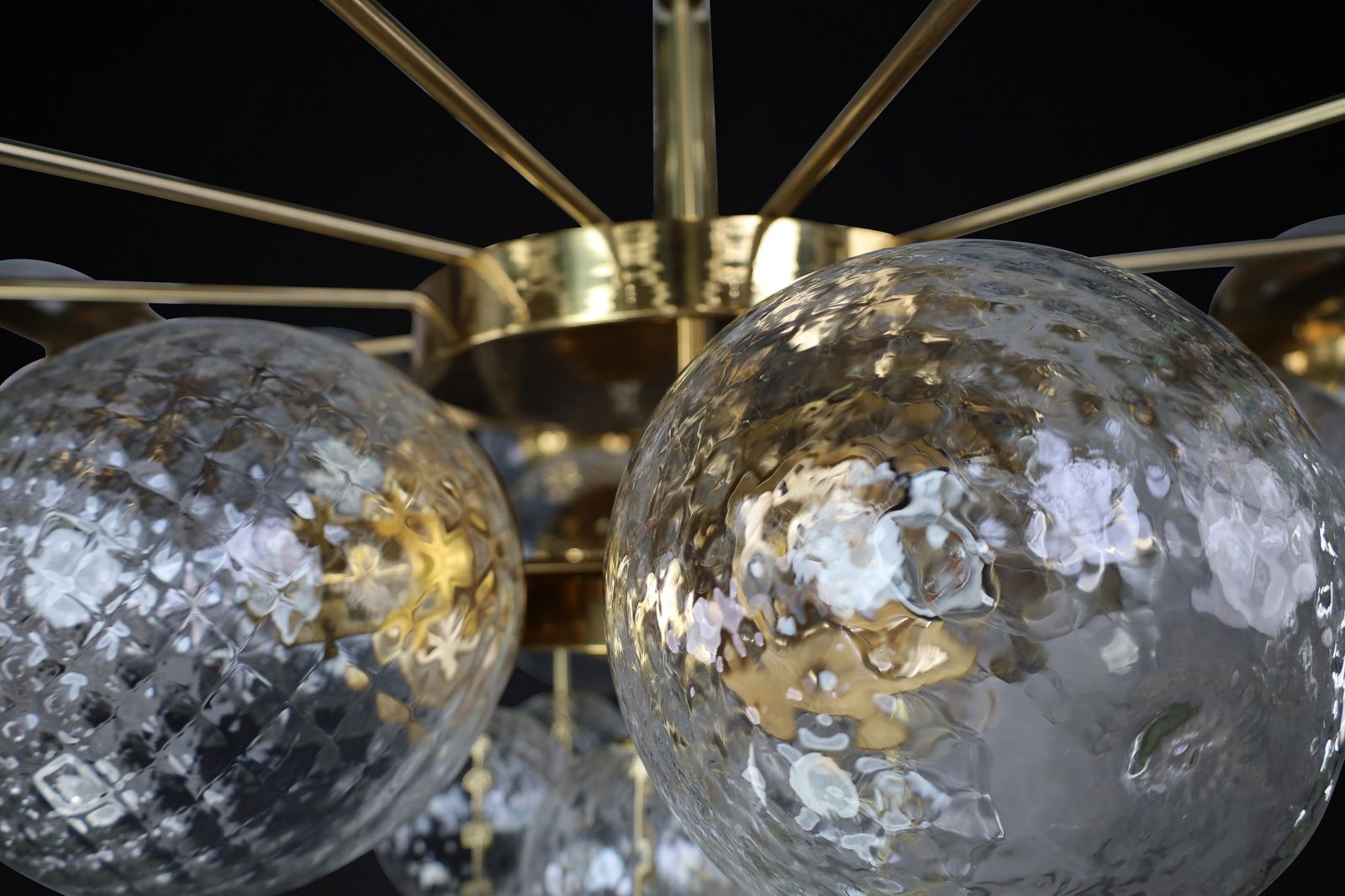 Large Chandelier With Brass Fixture And Hand Blowed Glass Globes By Preciosa Cz. photo buy