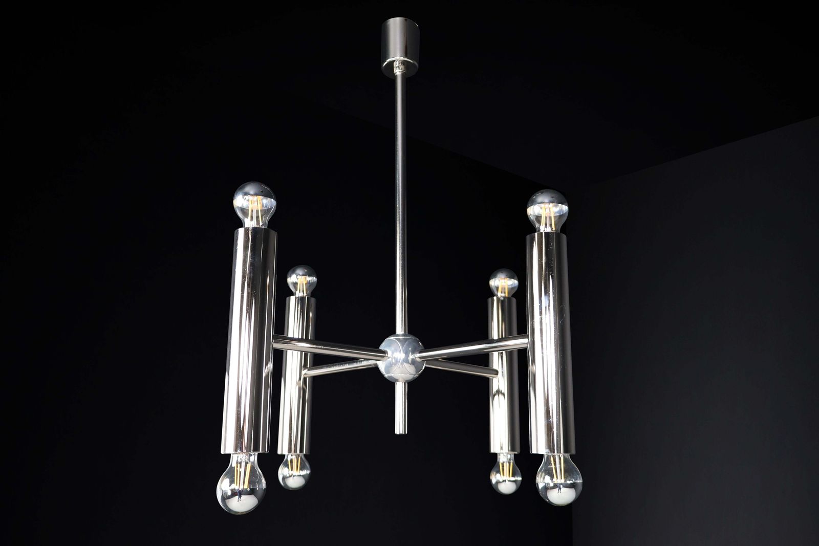 2309.0 Mid Century Modern Chandelier In Polished Steel With Eight Lights, Germany 1960 photo