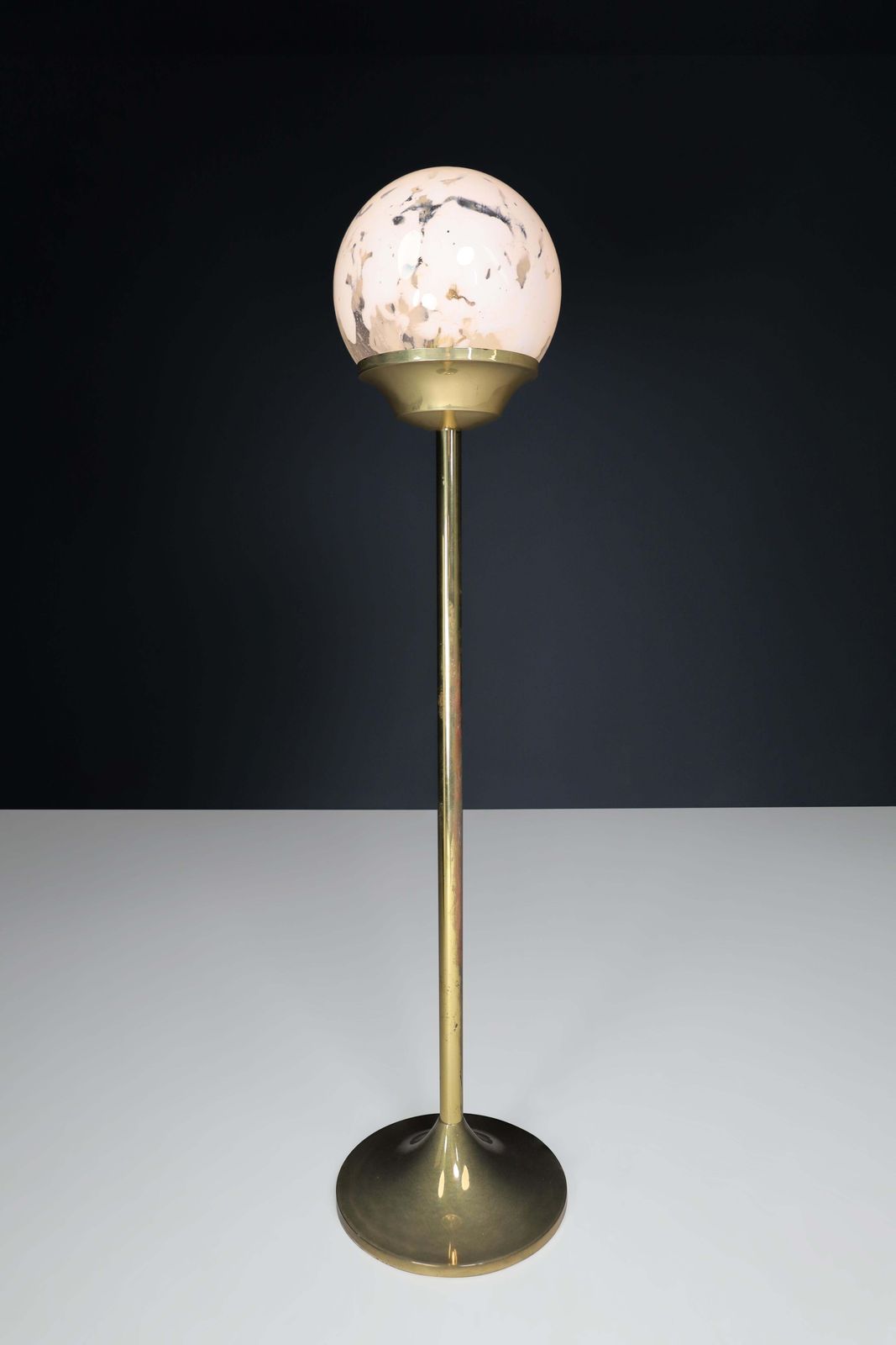 Bohemian Brass And Hand Blown Art Glass Globe Floor Lamp Czech Republic 1960s photo vinterior