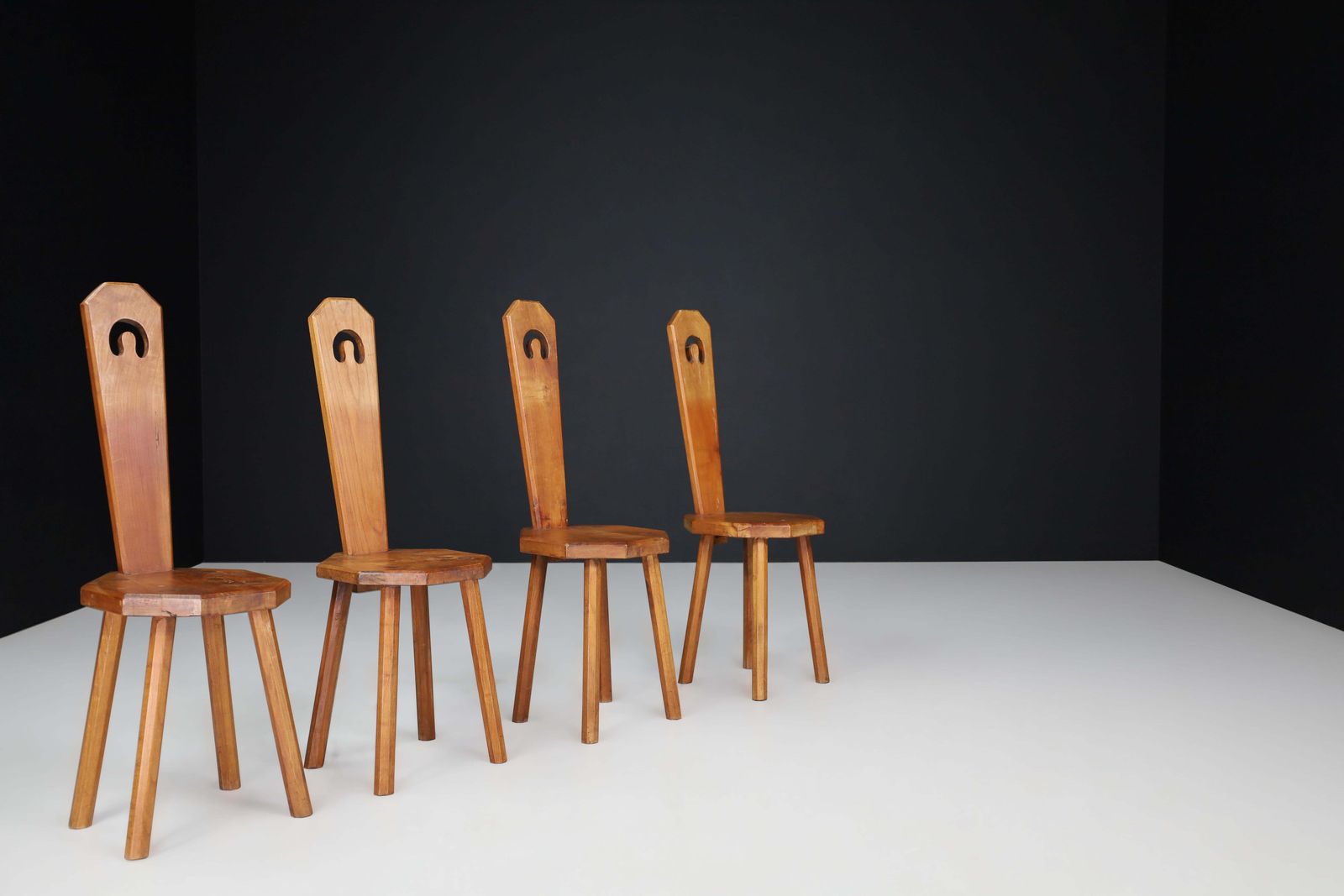 Set Of Six Sculptural French Beechwood Chairs, 1950s photo 4192.0