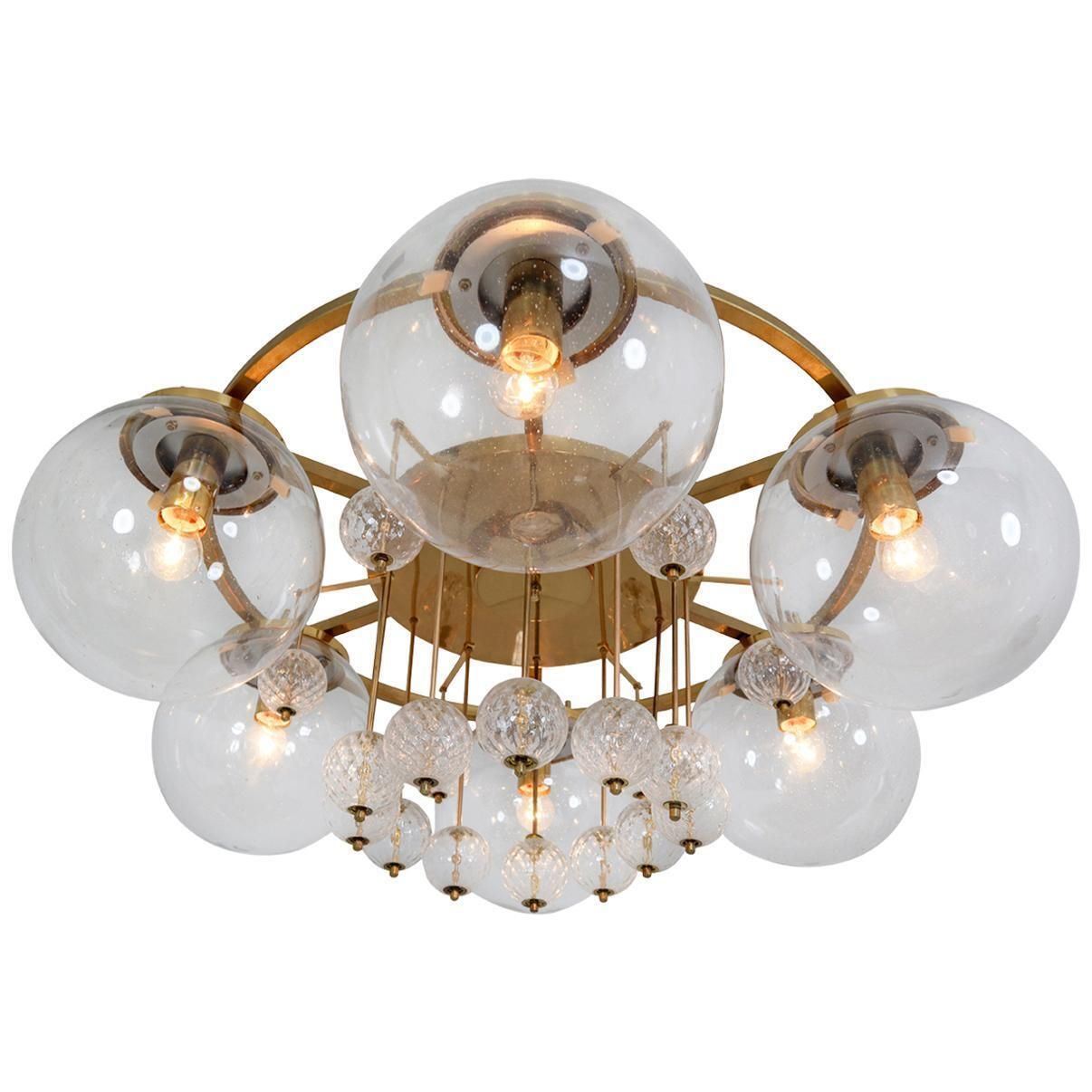 Hotel Chandelier, In Brass And Glass, Austria 1950s
