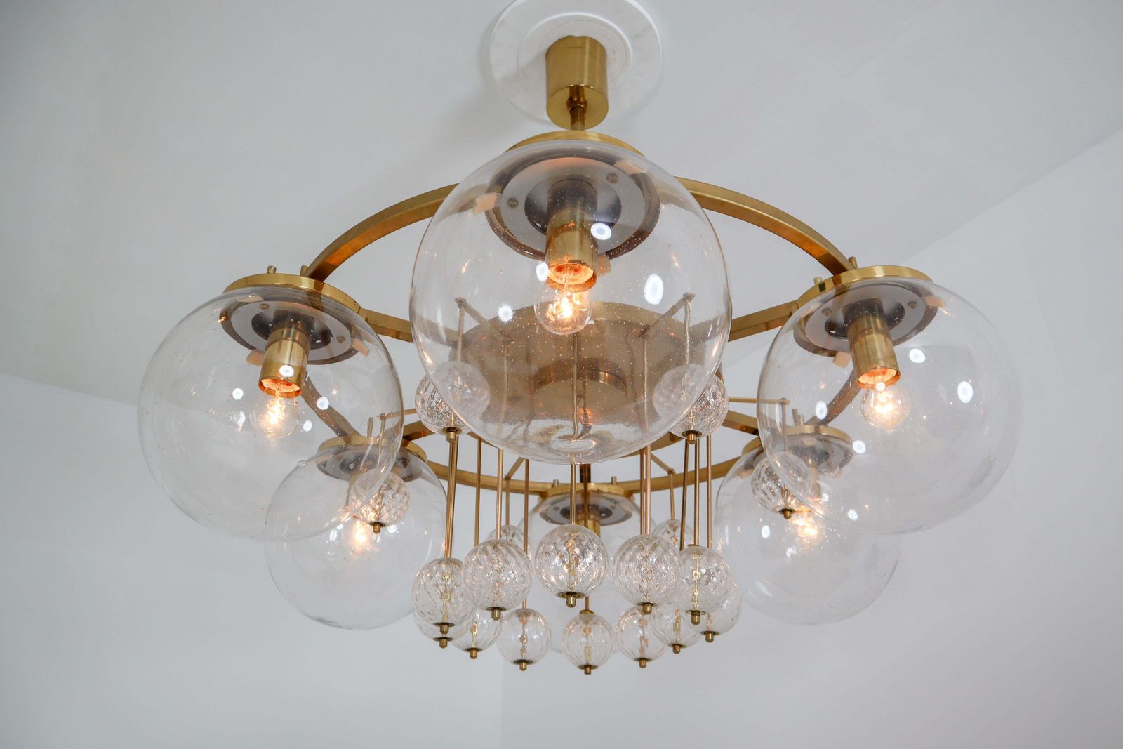 Hotel Chandelier, In Brass And Glass, Austria 1950s photo furniture