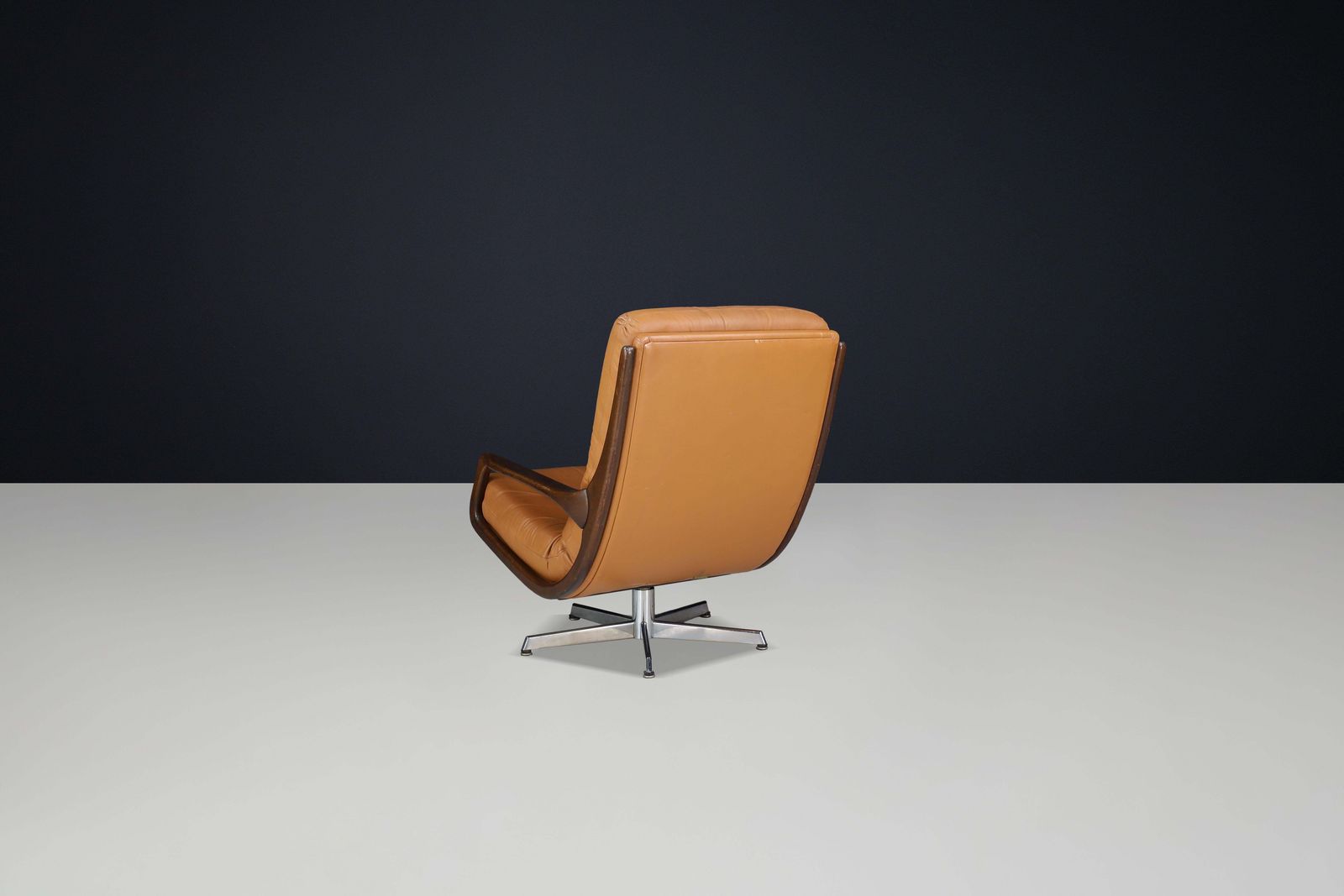 Furniture Eugen Schmidt Swivel Lounge Chair And Ottoman In Cognac Leather, Germany, 1970s photo