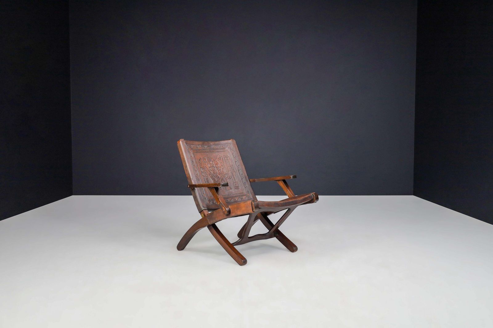 Angel I. Pazmino Cognac Colored Saddle Leather Arm Chairs Ecuador 1970s photo 2776.0