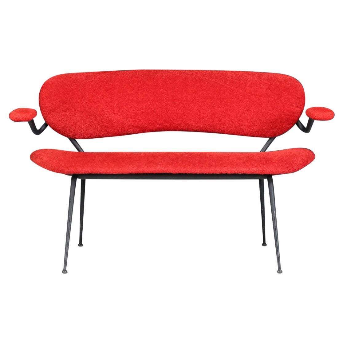 Red Mid Century Modern Sofa/Bench By Gastone Rinaldi, Italy, 1960s