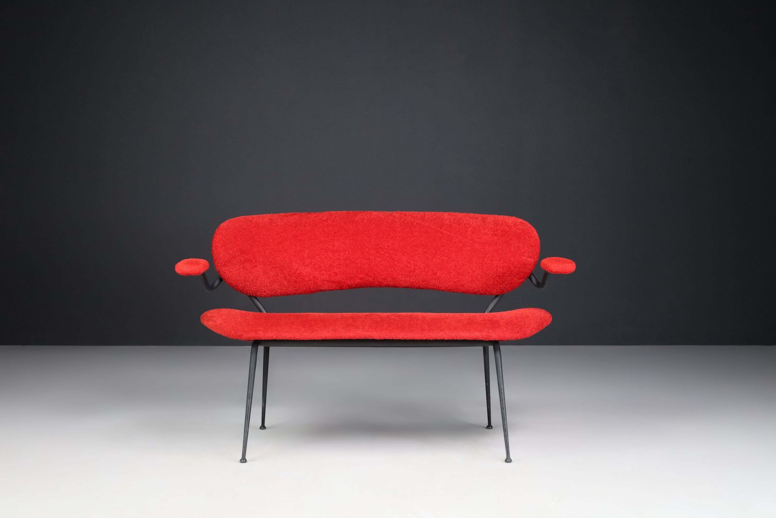 Red Mid Century Modern Sofa/Bench By Gastone Rinaldi, Italy, 1960s photo furniture