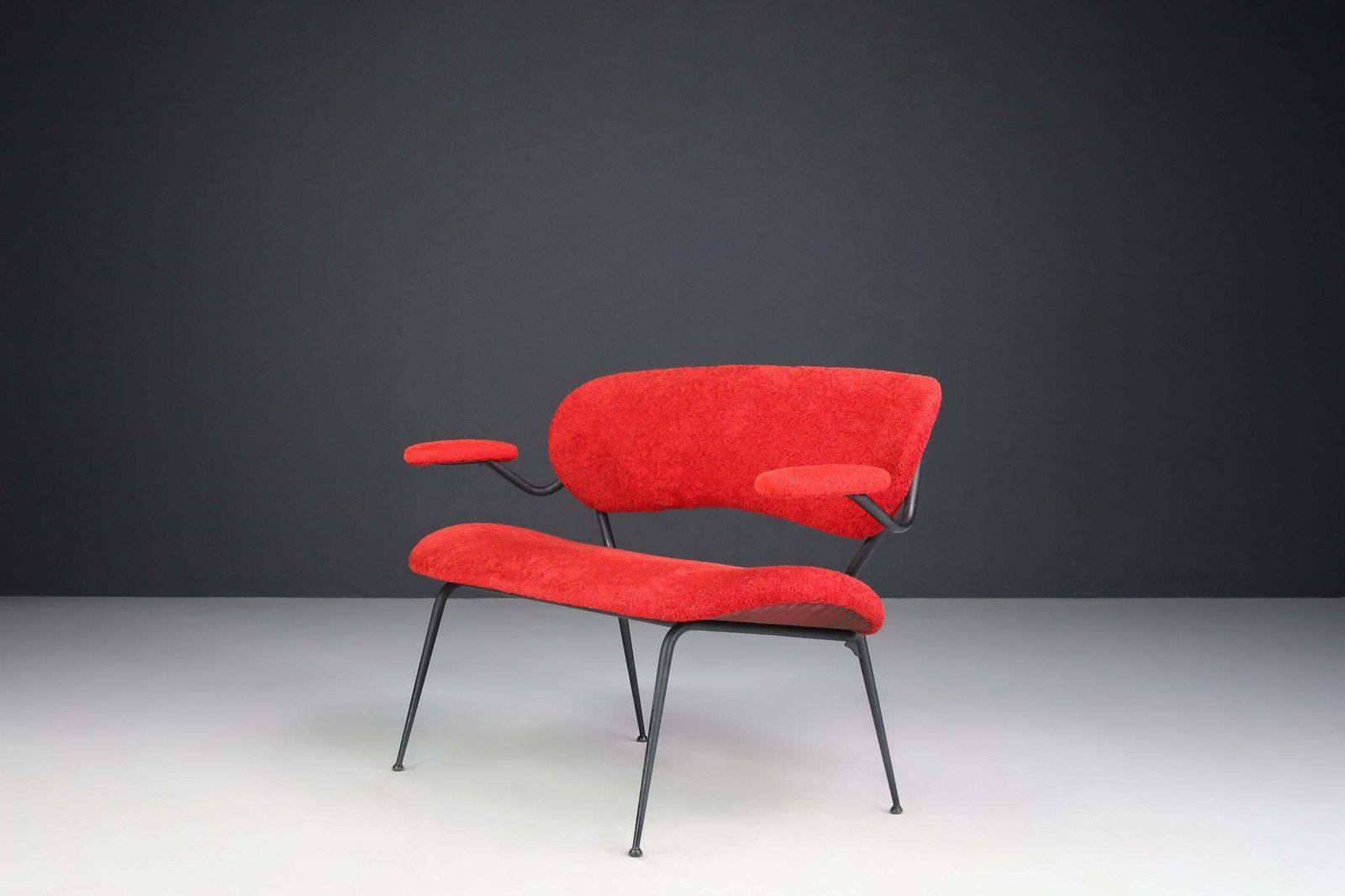 Furniture Red Mid Century Modern Sofa/Bench By Gastone Rinaldi, Italy, 1960s photo