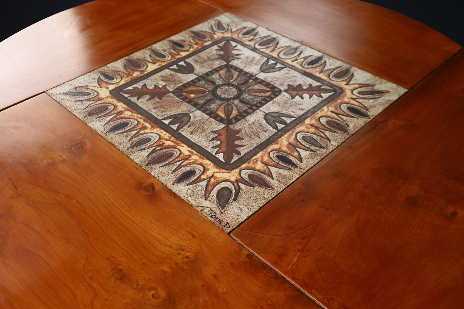 Mid Century French Elm And Ceramic Dining Table By A. Picard, 1970s photo 7030.0