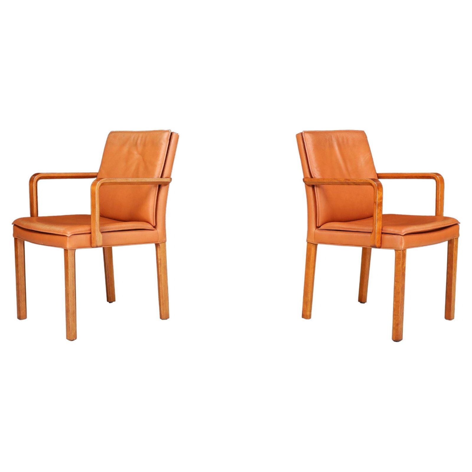 Walter Knoll Pair Of Two Arm Chairs In Bentwood And Cognac Leather, Germany 1970