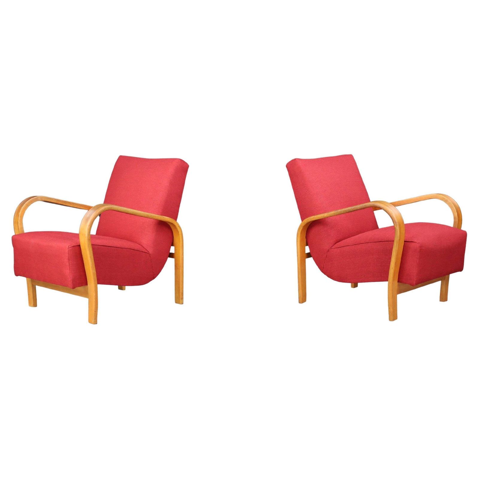 Pair Of Re Upholstered Bentwood Armchairs By Karel Koželka & Antonín Kropáček