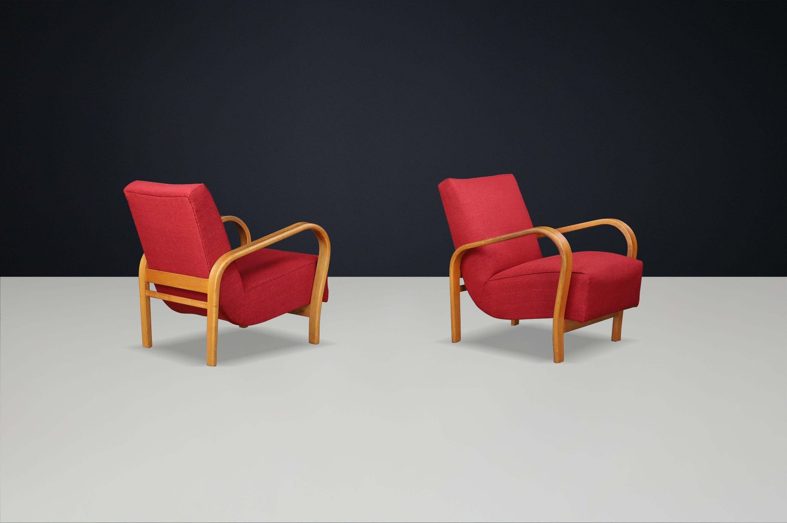 Pair Of Re Upholstered Bentwood Armchairs By Karel Koželka & Antonín Kropáček photo 6705.0