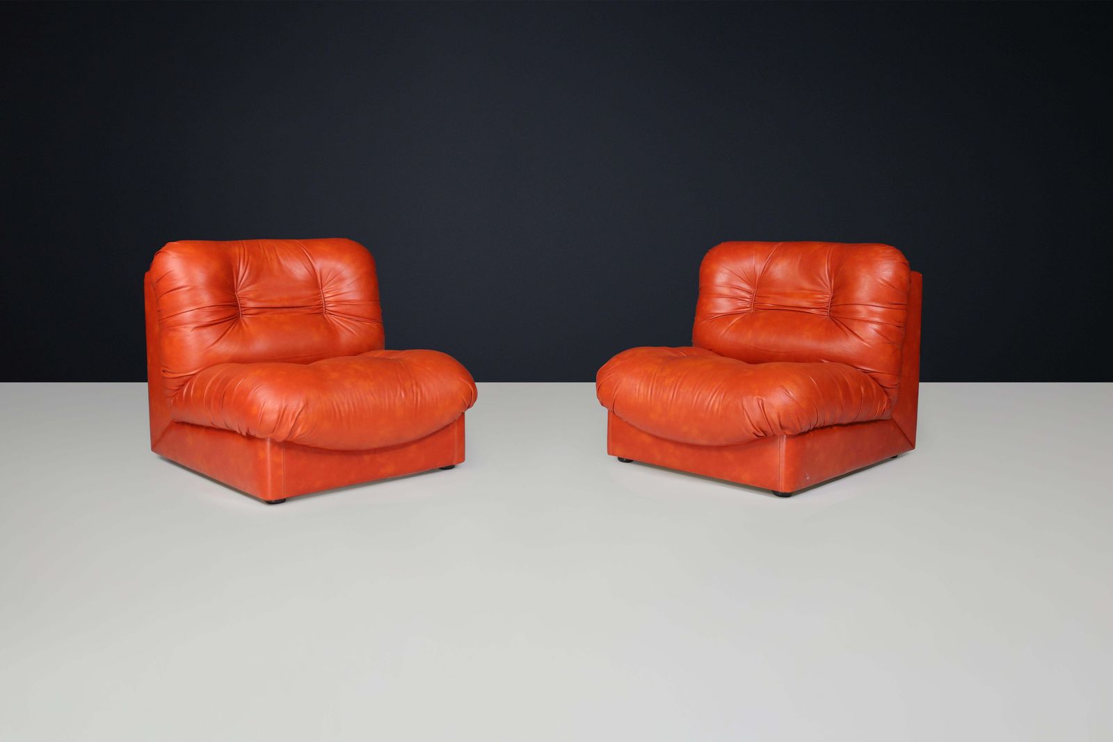 Set Of Four Italian Mid Century Modern Leather Lounge Chairs, 1970s photo for sale