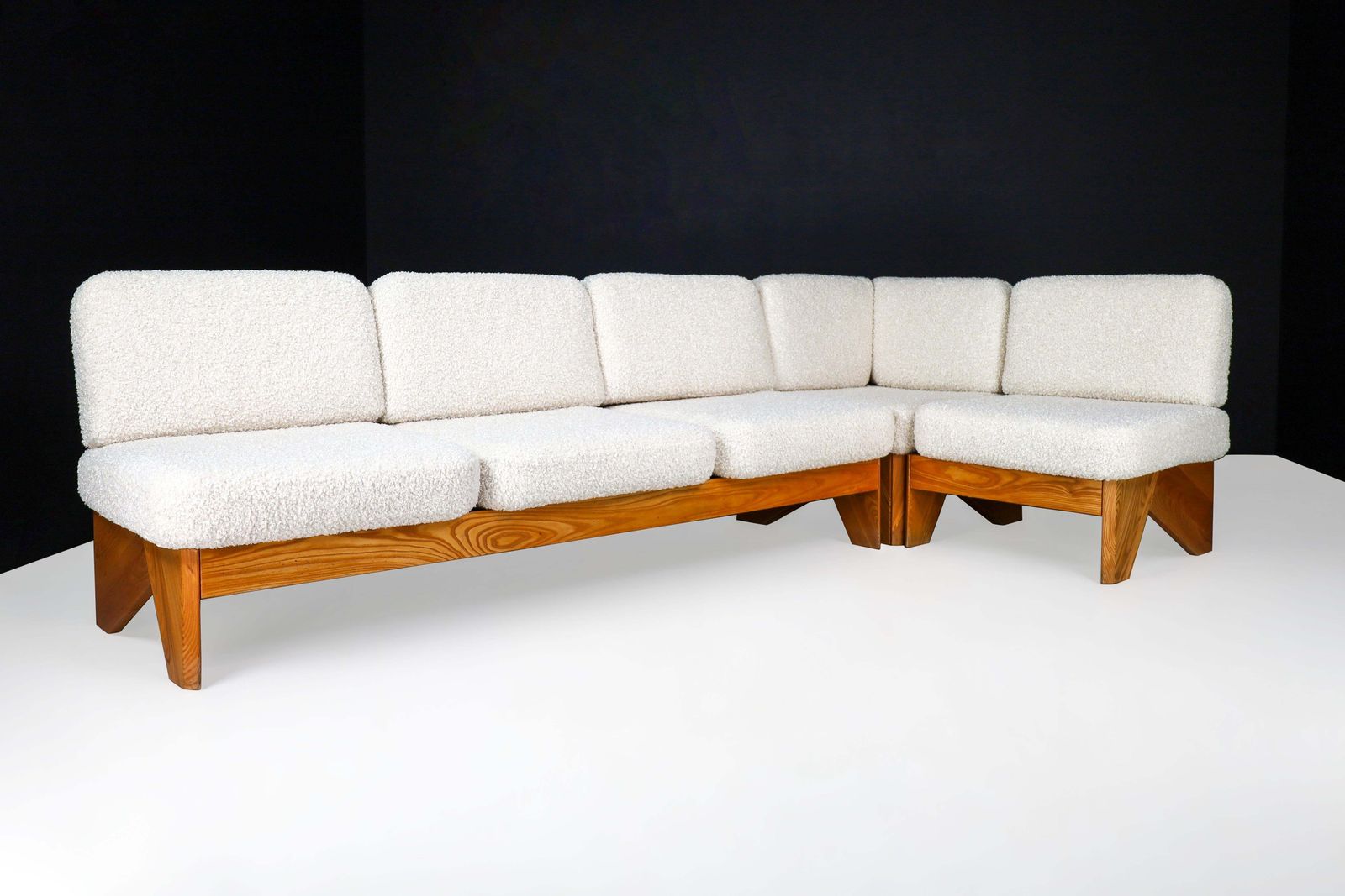 Mid Century Modern Modular Sofa In Elmwood And Bouclé, France, 1970s photo buy