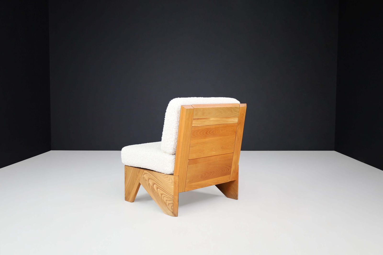Mid Century Modern Modular Sofa In Elmwood And Bouclé, France, 1970s photo vintage
