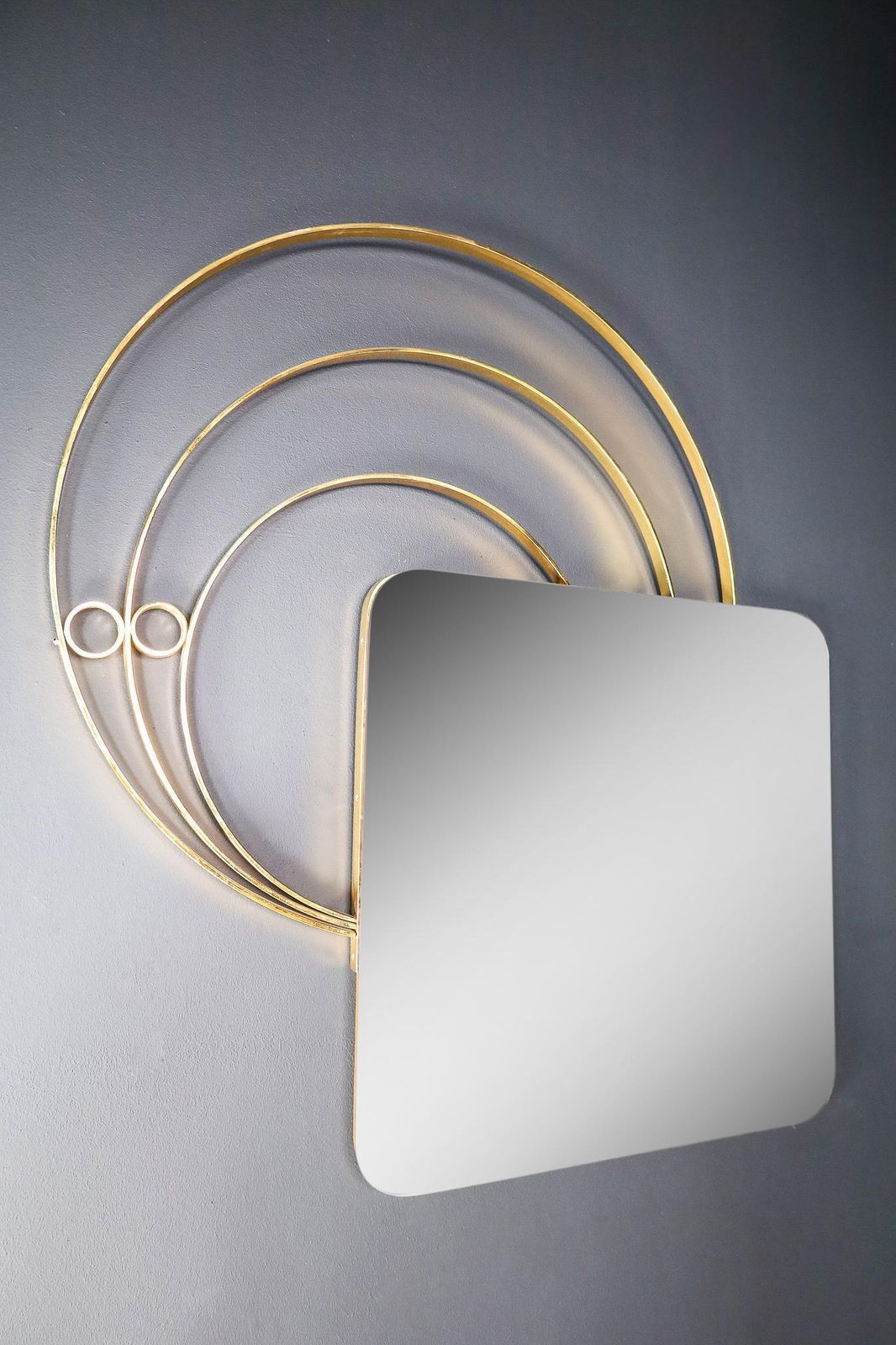 Large Italian Wall Mirror In Brass By Luciano Frigerio, Italy 1960s photo for sale