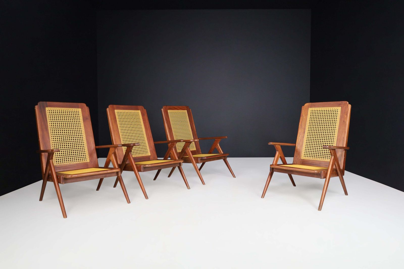 Lounge Chairs With Mahogany Structure And Webbing, France 1950s photo furniture