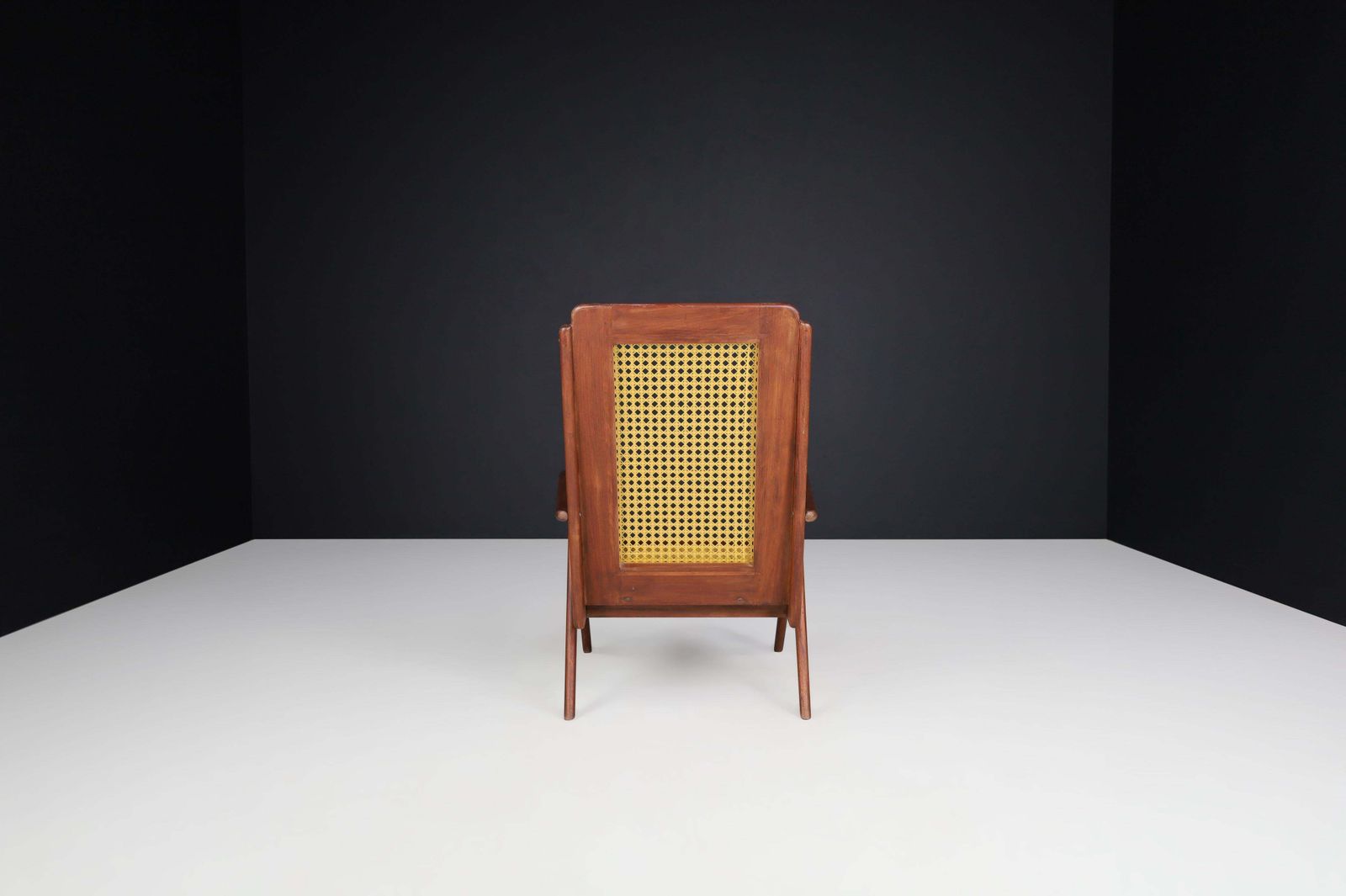 photo furniture Lounge Chairs With Mahogany Structure And Webbing, France 1950s