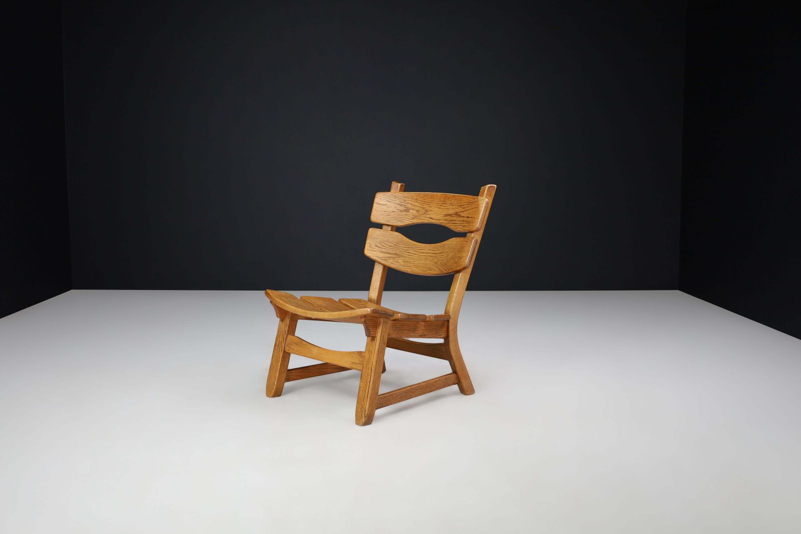 Sculptural Brutalist Lounge Chair In Blond Oak, France, 1960s photo furniture