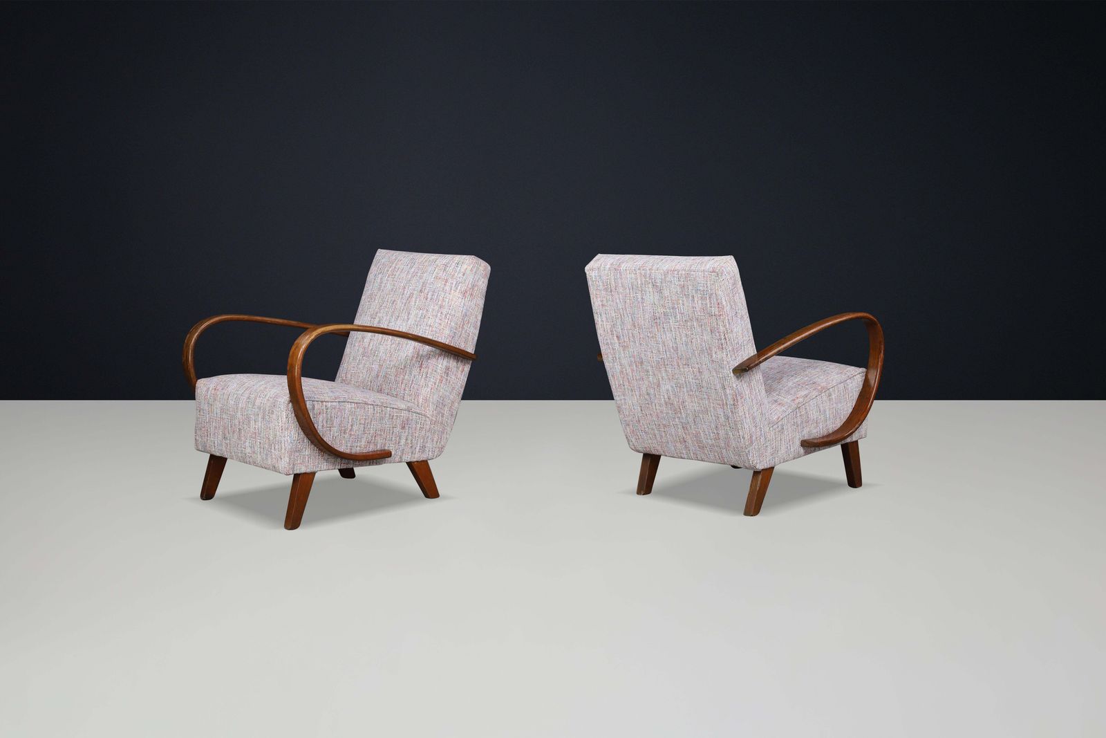 Jindrich Halabala Re Upholstered Patinated Bentwood Lounge Chairs, 1940s photo 3842.0