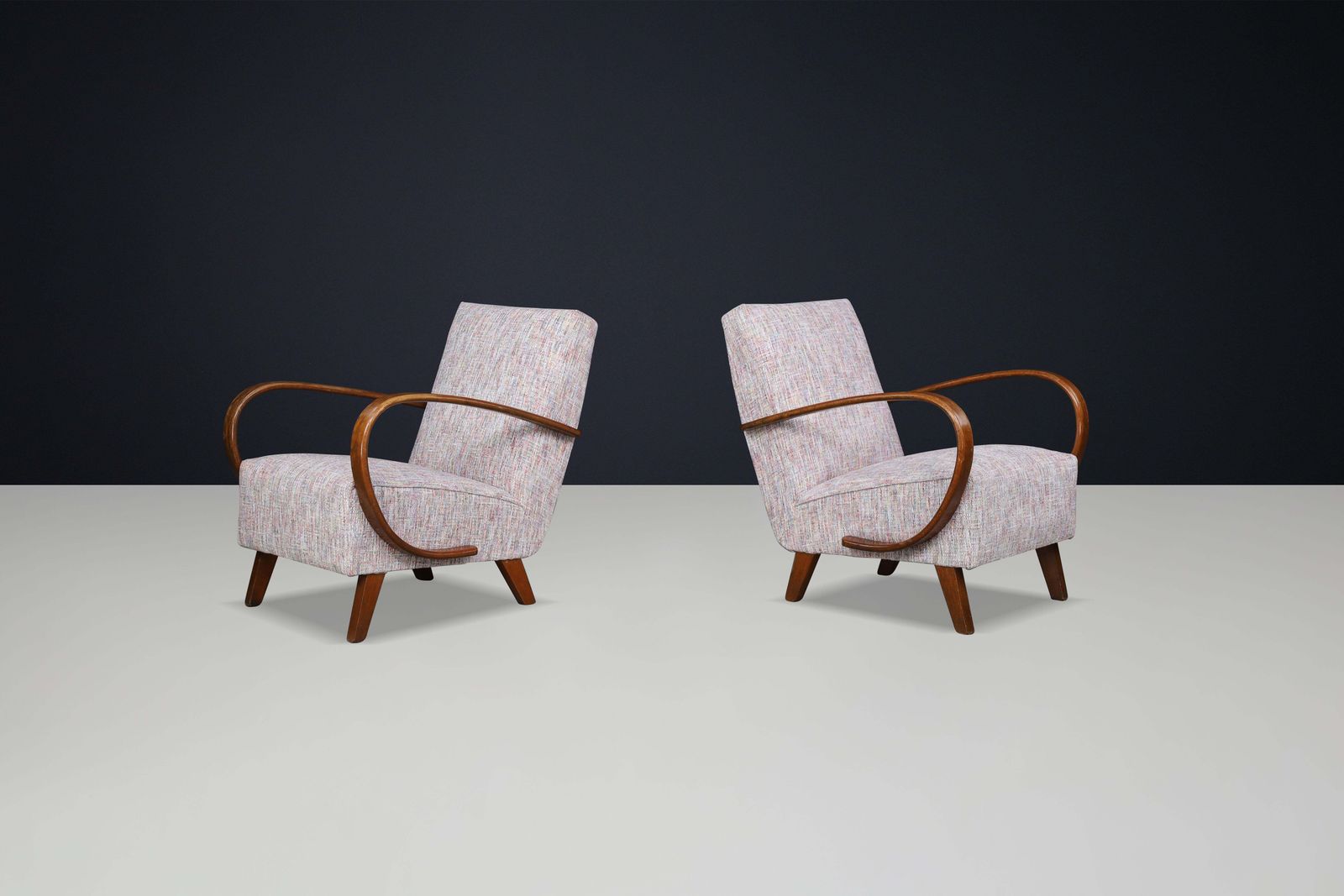 Jindrich Halabala Re Upholstered Patinated Bentwood Lounge Chairs, 1940s photo buy