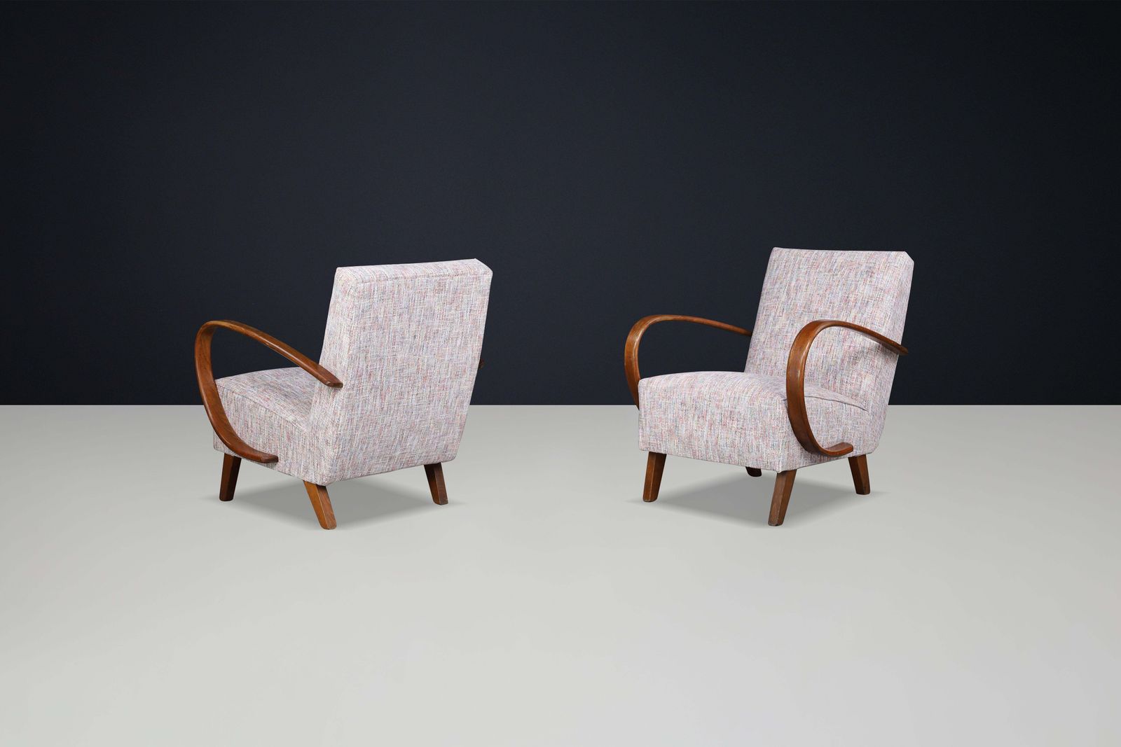 Jindrich Halabala Re Upholstered Patinated Bentwood Lounge Chairs, 1940s photo vintage