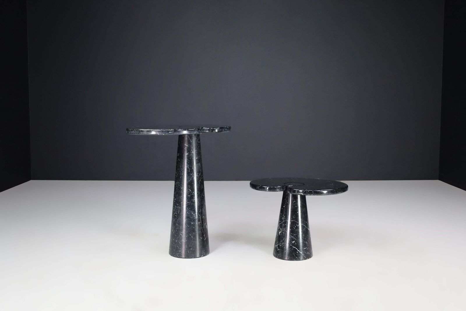 photo for sale Angelo Mangiarotti Set Of 2 Nero Marquina Marble Consoles For Skipper Italy 1970