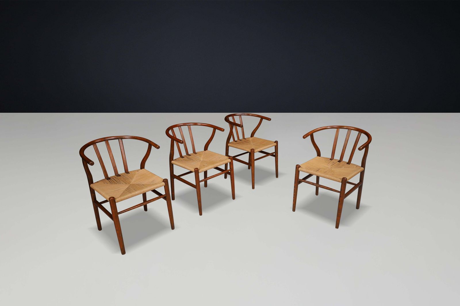 Wicker And Oak Armchairs In The Style Of Hans J. Wegner Wishbone Chair Denmark photo furniture
