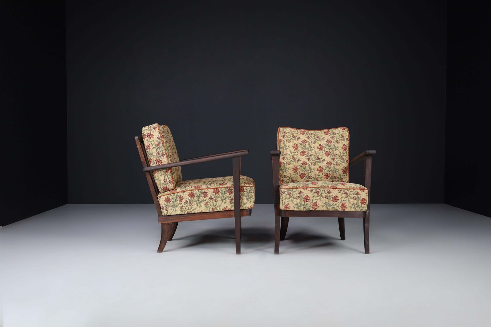 Armchairs With Floral Upholstery, France 1950s photo for sale