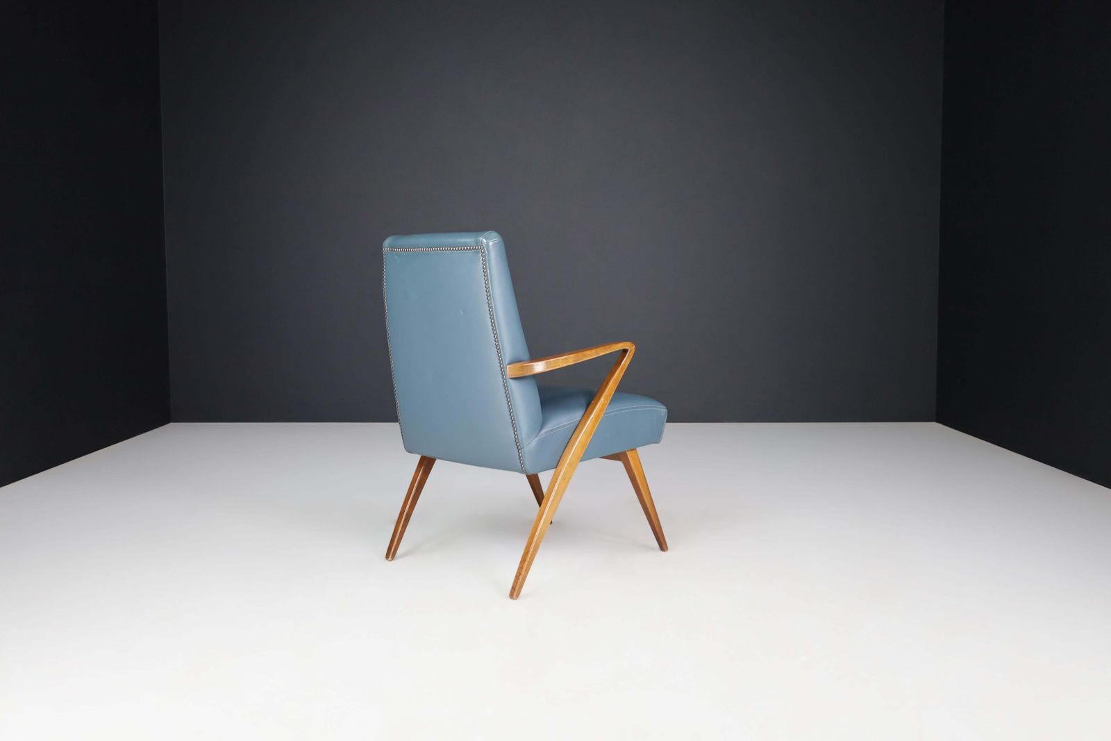 Mid Century Modern French Armchair In Blue Leather, 1950s photo 2298.0