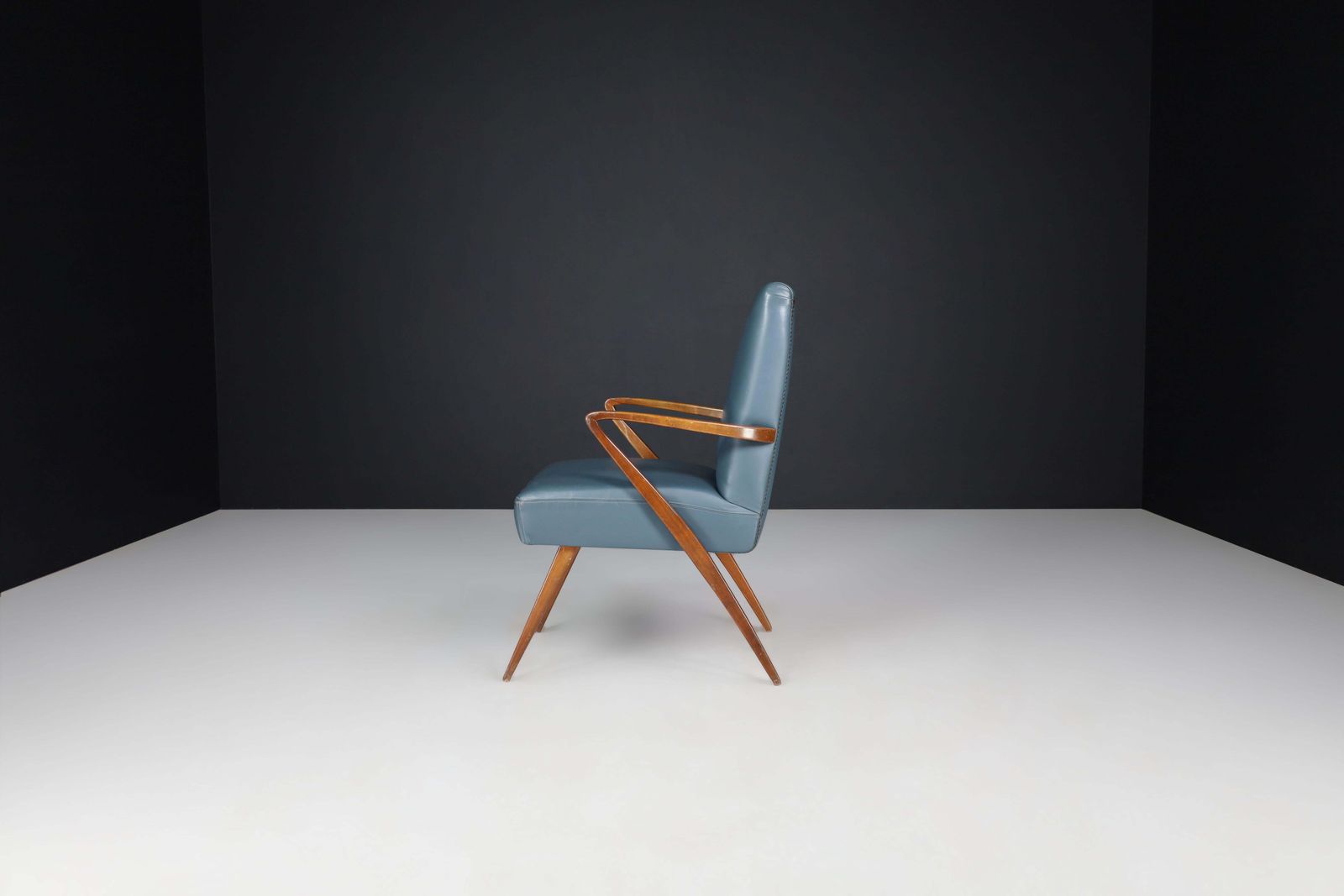 Mid Century Modern French Armchair In Blue Leather, 1950s photo buy