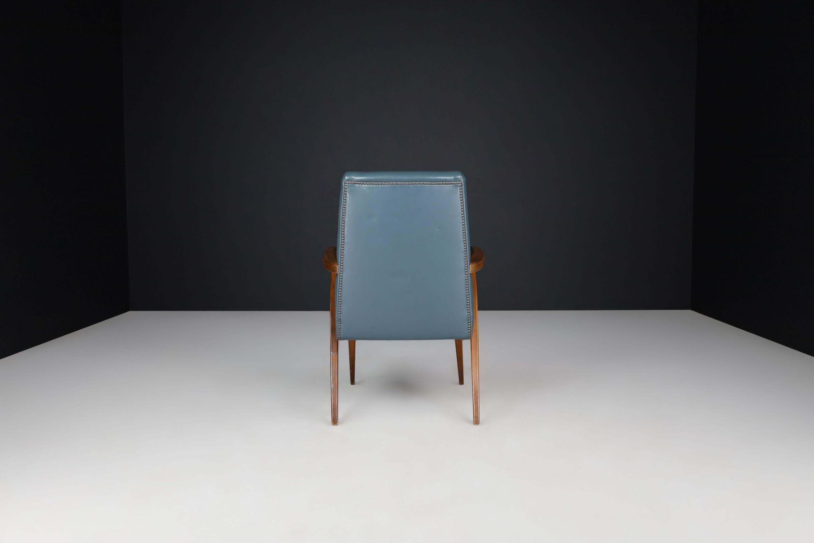 photo furniture Mid Century Modern French Armchair In Blue Leather, 1950s