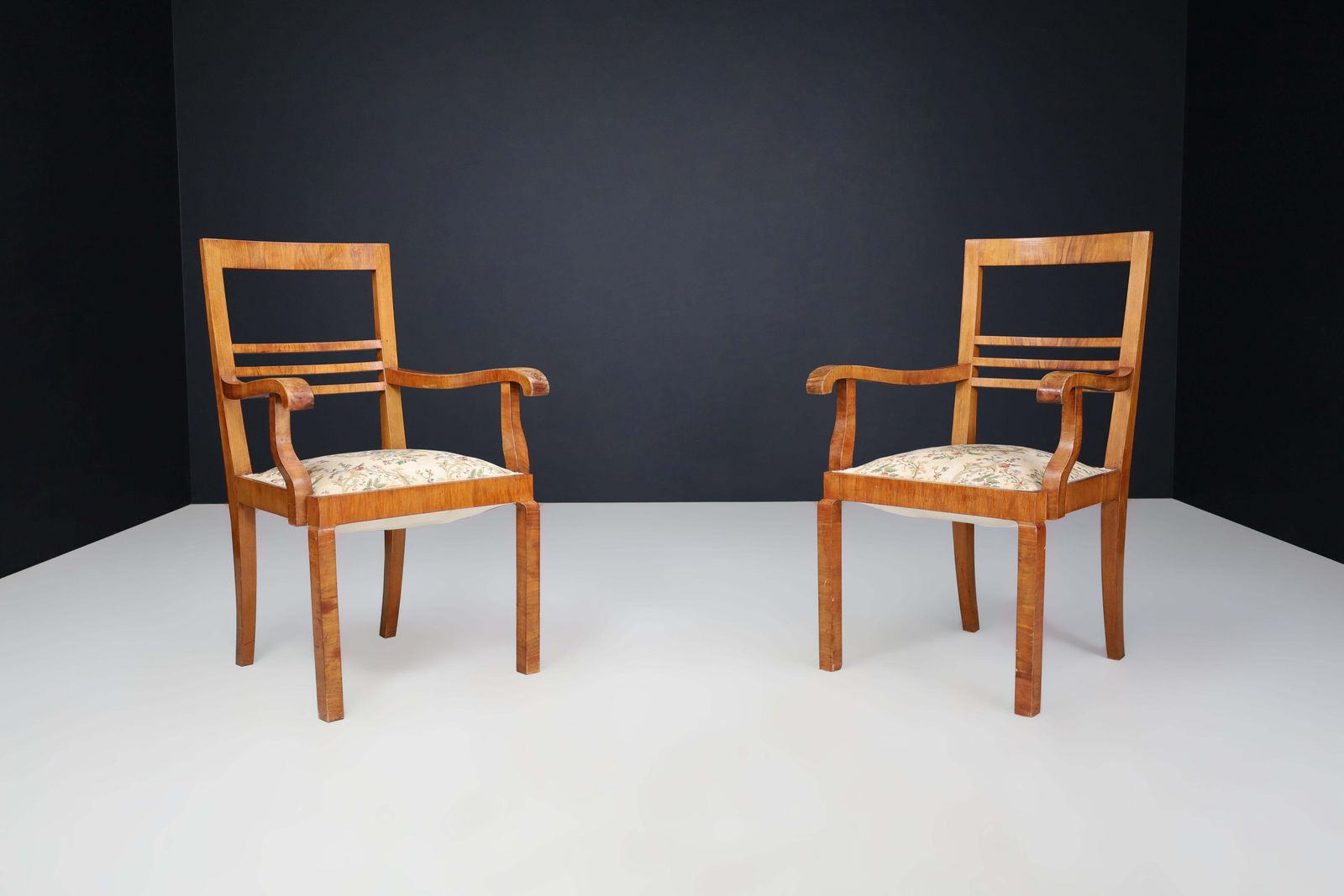 Walnut Art Deco Armchairs Featuring Original Floral Upholstery, Cz 1930 photo furniture