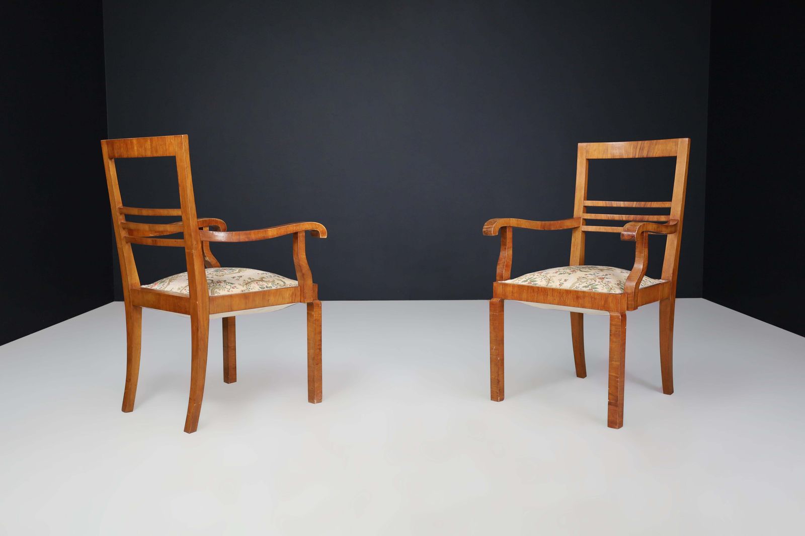 Walnut Art Deco Armchairs Featuring Original Floral Upholstery, Cz 1930 photo Furniture